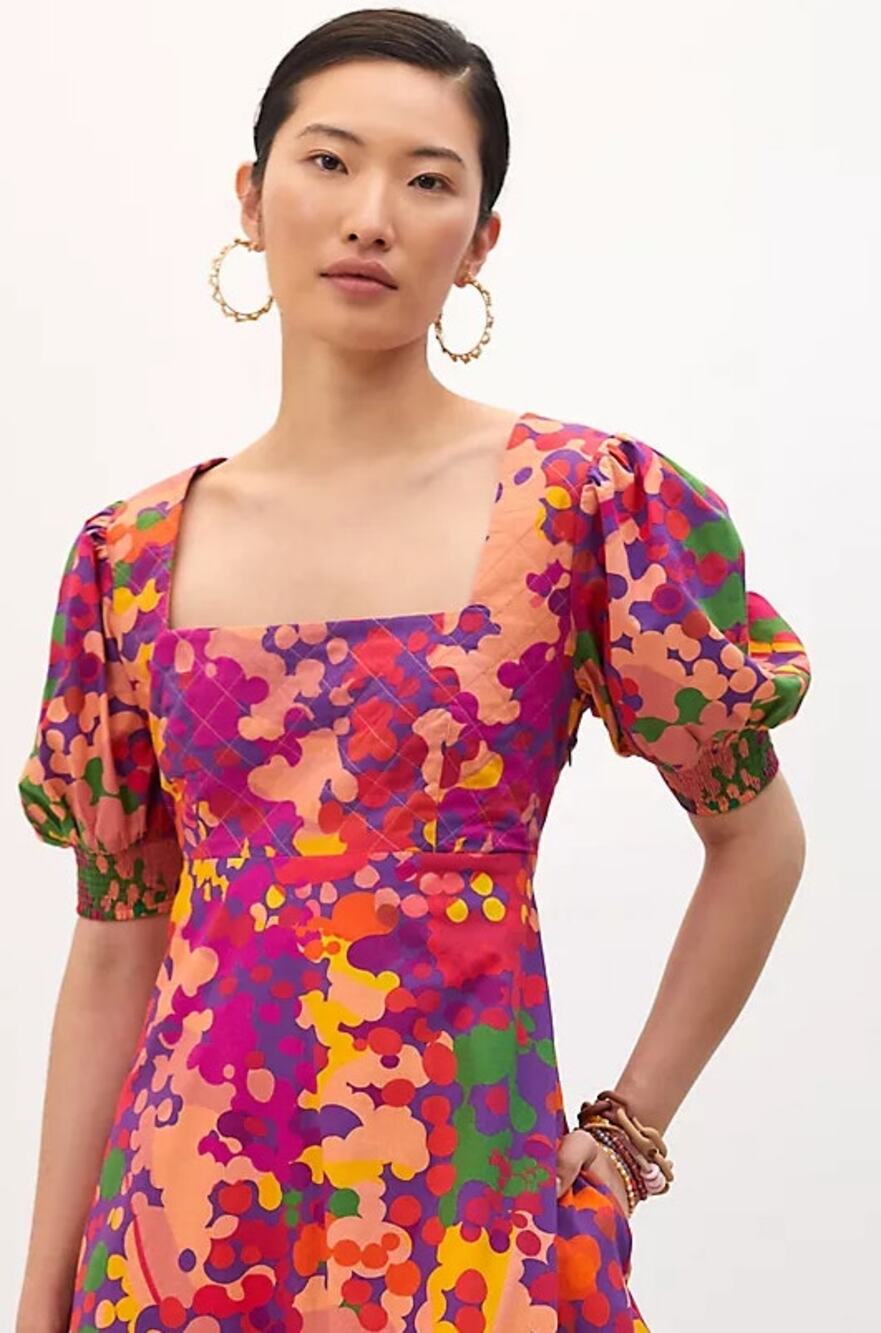 Roopa Pemmaraju x Anthropologie Floral Midi Dress Pockets Multicolor Size XS
